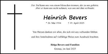 Anzeige von Heinrich Bevers 