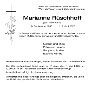 Anzeige von Marianne Rüschhoff 