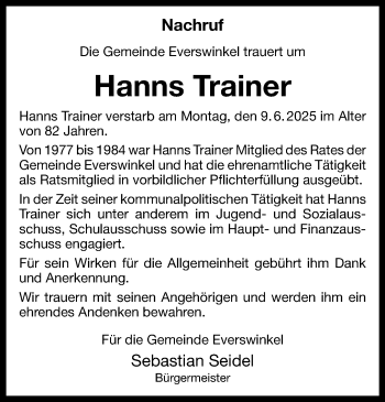 Anzeige von Hanns Trainer 