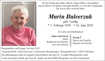 Anzeige von Maria Balcerzak 