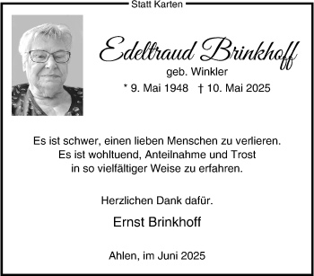 Anzeige von Edeltraud Brinkhoff 