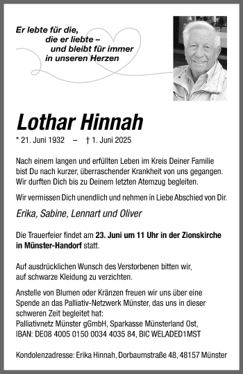 Anzeige von Lothar Hinnah 