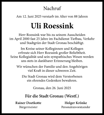 Anzeige von Uli Roessink 