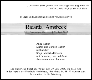 Anzeige von Ricarda Amsbeck 