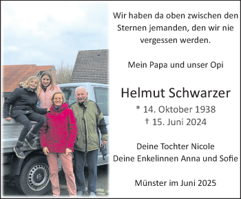 Anzeige von Helmut Schwarzer 