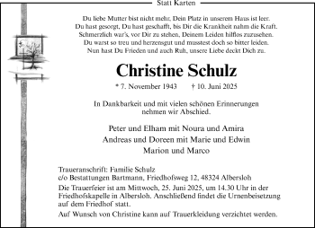 Anzeige von Christine Schulz 