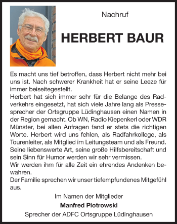 Anzeige von Herbert Baur 