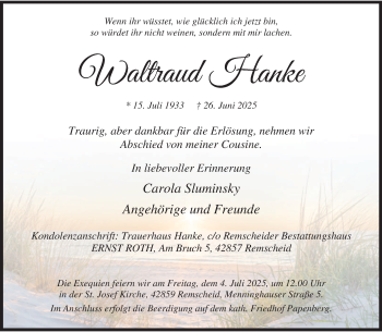 Anzeige von Waltraud Hanke 