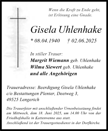 Anzeige von Gisela Uhlenhake 