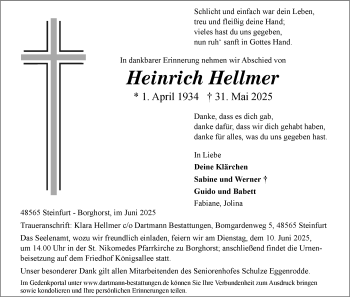 Anzeige von Heinrich Hellmer 