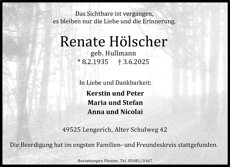  Traueranzeige für Renate Hölscher vom 11.06.2025 aus 