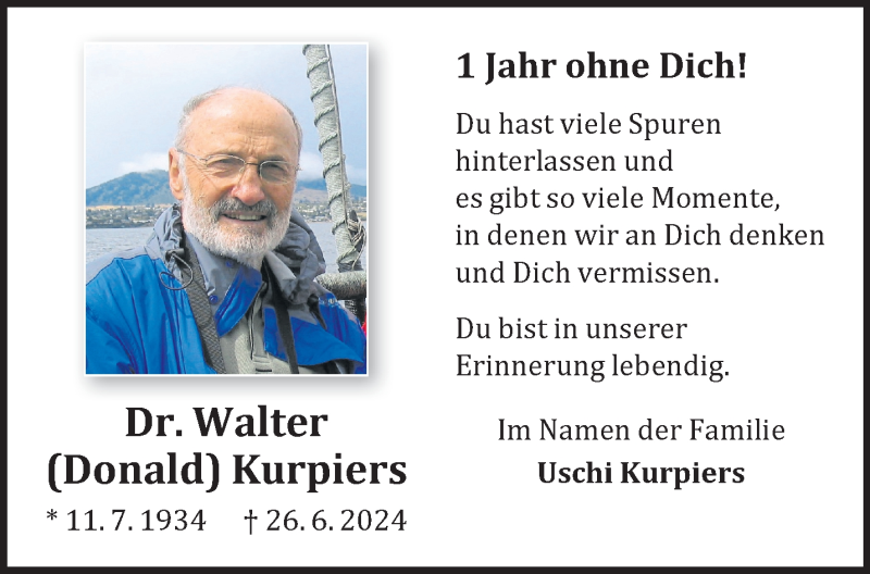  Traueranzeige für Dr. Walter Kurpiers vom 25.06.2025 aus 