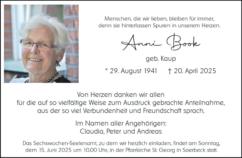  Traueranzeige für Anni Book vom 11.06.2025 aus 