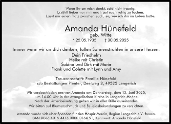 Anzeige von Amanda Hünefeld 