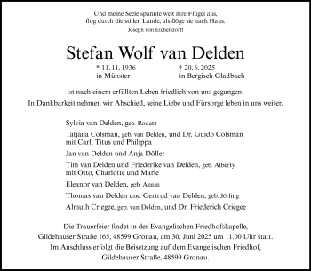 Anzeige von Stefan Wolf van Delden 