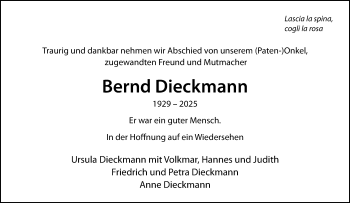 Anzeige von Bernd Dieckmann 