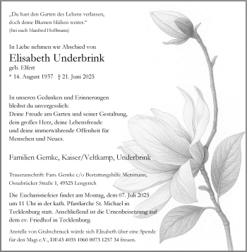 Anzeige von Elisabeth Underbrink 