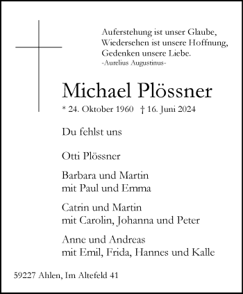 Anzeige von Michael Plössner 