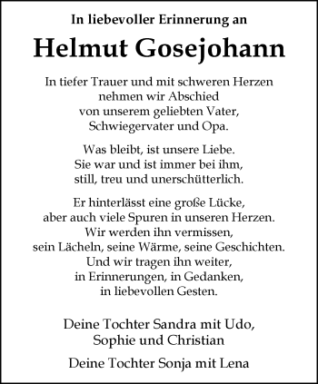 Anzeige von Helmut Gosejohann 