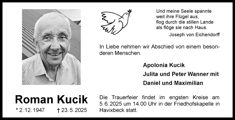  Traueranzeige für Roman Kucik vom 04.06.2025 aus 
