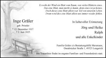 Anzeige von Inge Gräler 