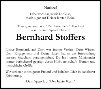 Anzeige von Bernhard Stoffers 