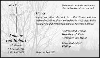 Anzeige von Annette von Bobart 