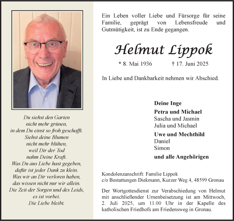  Traueranzeige für Helmut Lippok vom 28.06.2025 aus 