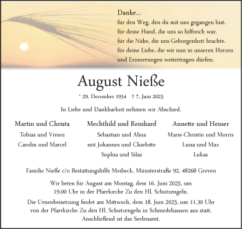 Anzeige von August Nieße 