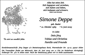 Anzeige von Simone Deppe 