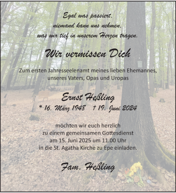 Anzeige von Ernst Heßling 