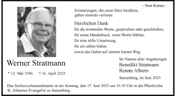 Anzeige von Werner Stratmann 