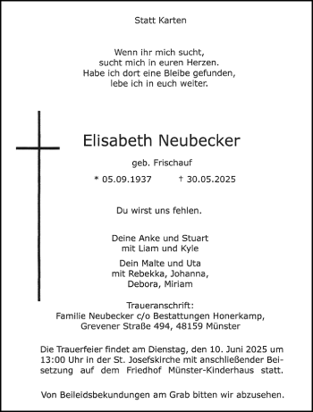 Anzeige von Elisabeth Neubecker 