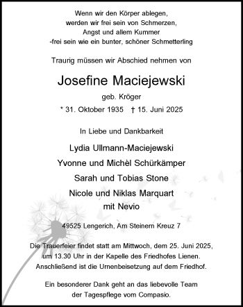 Anzeige von Josefine Maciejewski 
