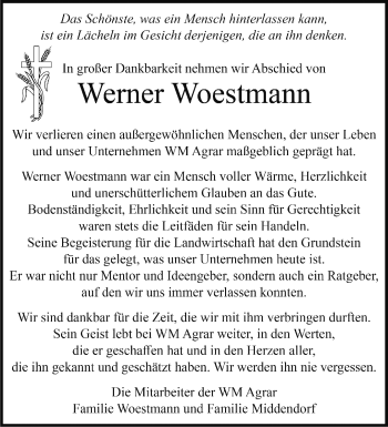 Anzeige von Werner Woestmann 