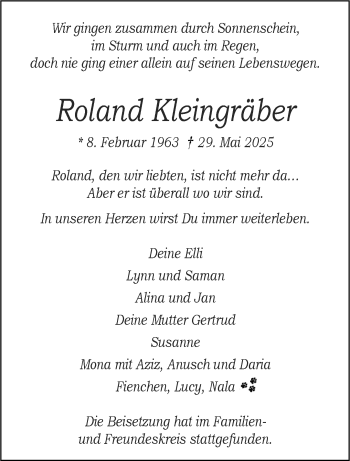 Anzeige von Roland Kleingräber 