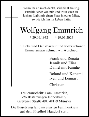 Anzeige von Wolfgang Emmrich 