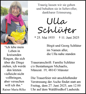 Anzeige von Ulla Schlüter 