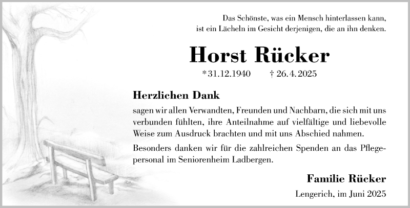  Traueranzeige für Horst Rücker vom 28.06.2025 aus 