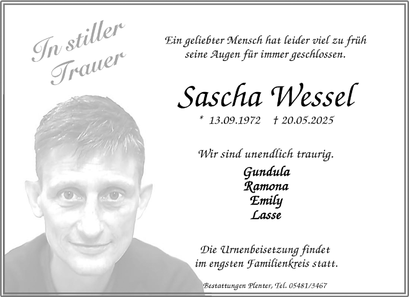  Traueranzeige für Sascha Wessel vom 31.05.2025 aus 