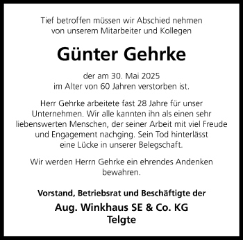 Anzeige von Günter Gehrke 