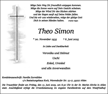 Anzeige von Theo Simon 