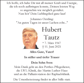 Anzeige von Hubert Tautz 