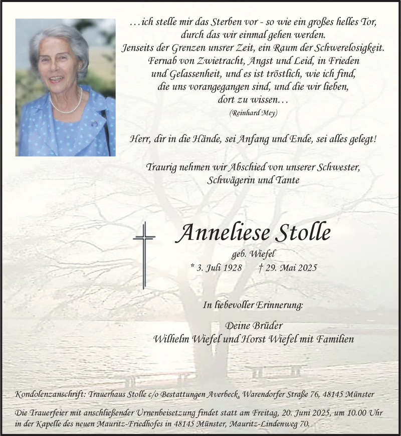  Traueranzeige für Anneliese Stolle vom 07.06.2025 aus 