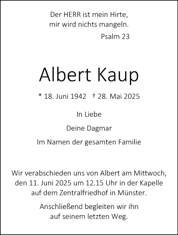 Anzeige von Albert Kaup 