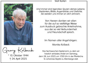 Anzeige von Georg Kolbeck 