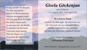 Anzeige von Gisela Göckenjan 