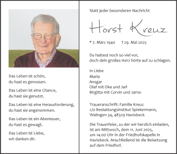 Anzeige von Horst Kreuz 