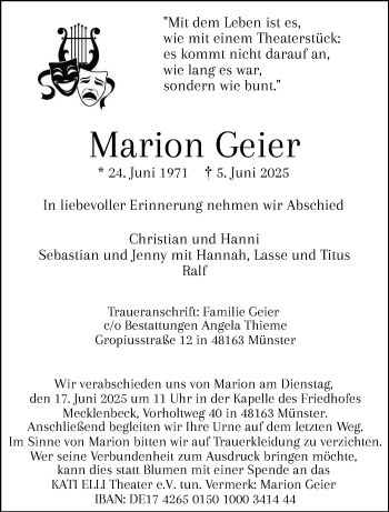 Anzeige von Marion Geier 