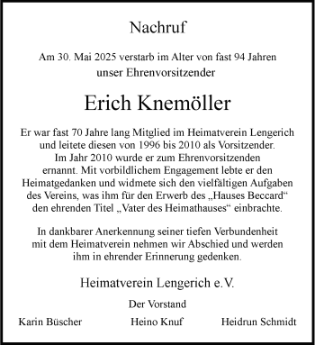 Anzeige von Erich Knemöller 